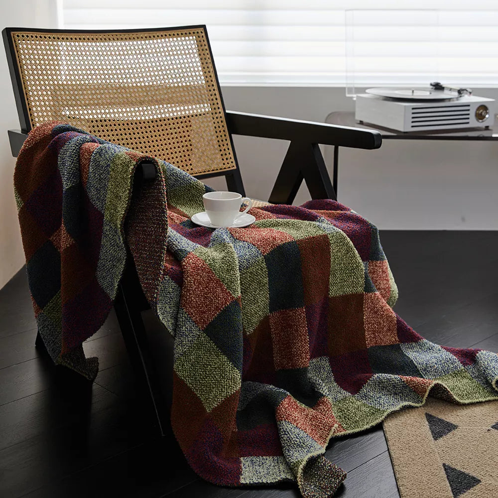 Vintage Buffalo Grid Fluffy Microfiber Knit Throw Blanket