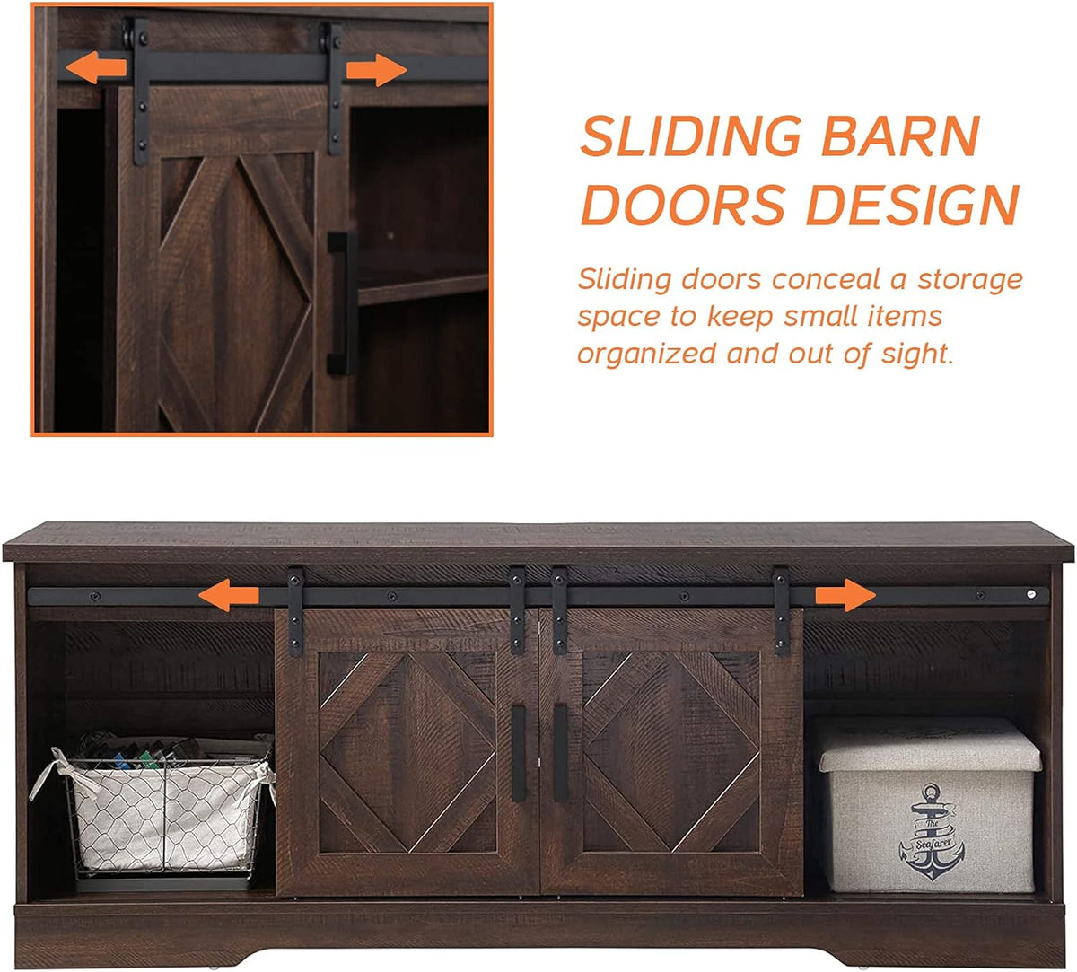 Farmhouse TV Stand with Sliding Barn Door for TVs Up to 65 Inches - DSARD