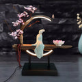 Ceramic Waterfall Backflow Incense Burner with LED Peach Blossom Light - DSARD