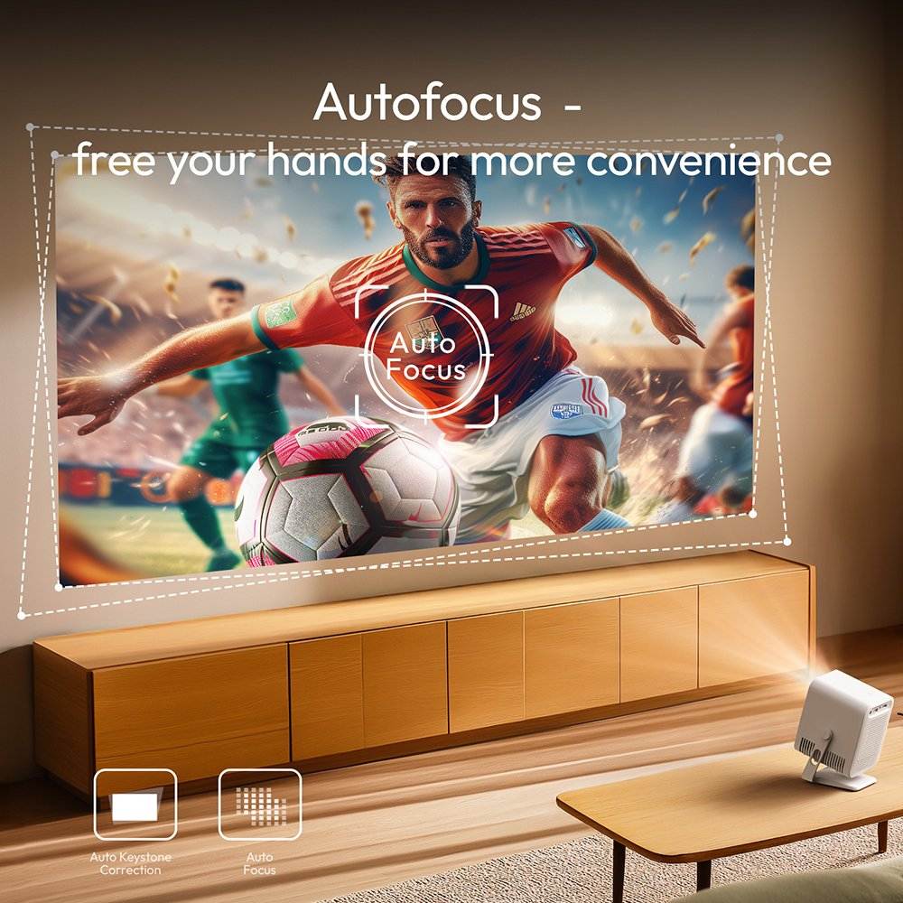 Portable Smart Projector with Auto Focus, Dual WiFi & HD Cinema Display