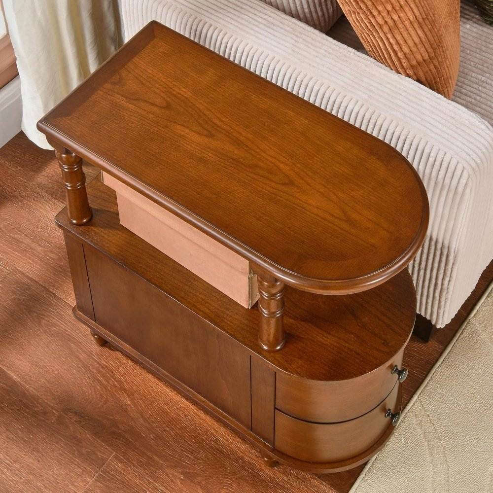 Set of 2 Narrow Wood Premium Nightstands with Drawers