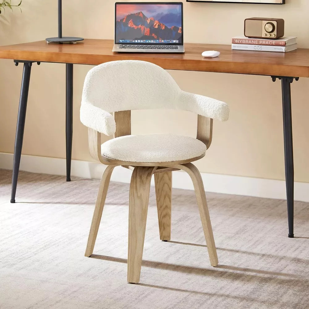 Mid-Century Modern Swivel Desk Chair, Boucle Upholstered, No Wheels - DSARD