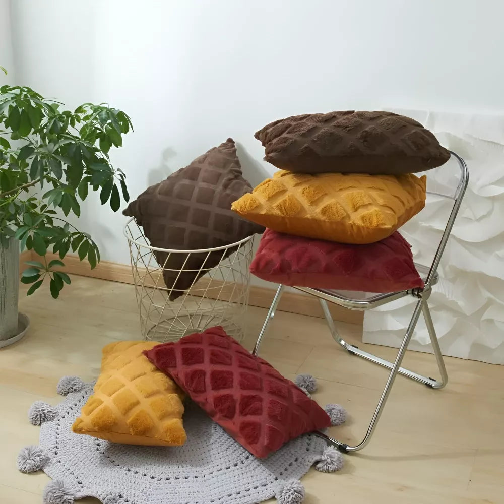 Set of 2 Decorative Boho Plush Throw Pillow Covers – Faux Wool Cushion Covers for Sofa & Bed