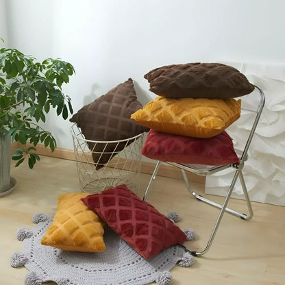 Set of 2 Decorative Boho Plush Throw Pillow Covers – Faux Wool Cushion Covers for Sofa & Bed