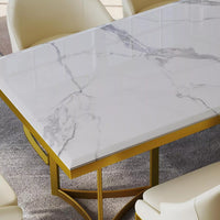 Luxury White Marble Dining Table for 6 with Gold Legs – 71″ Modern Design - DSARD
