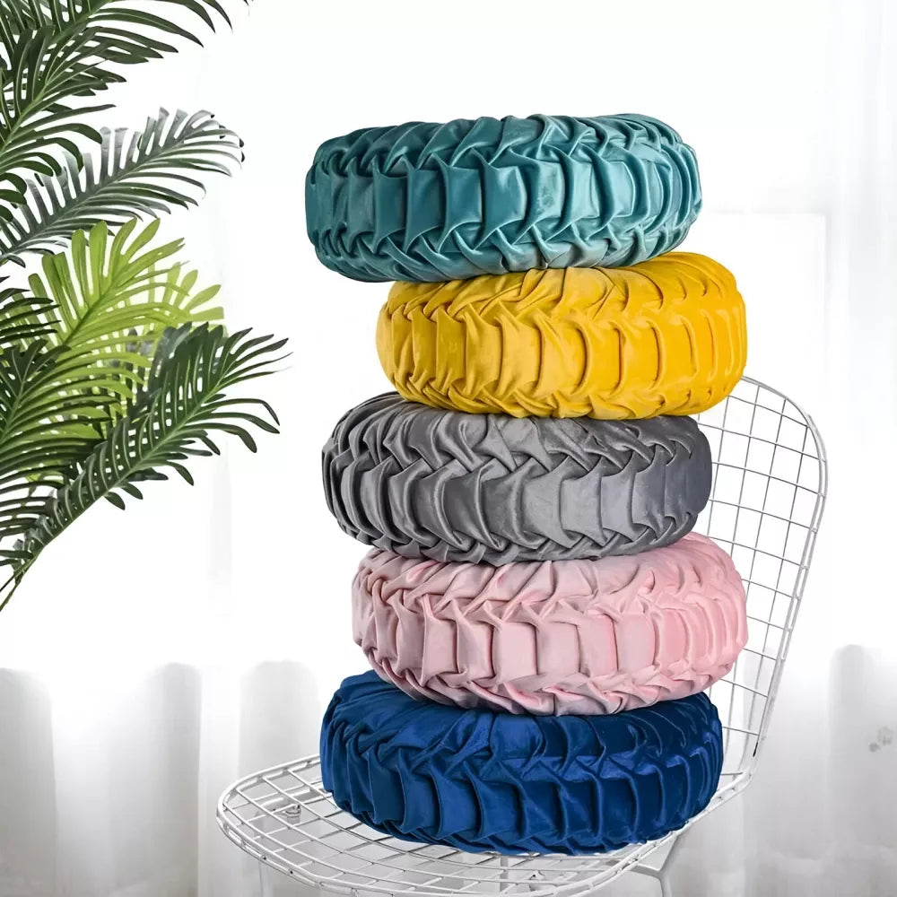 Set of 2 Velvet Round Pumpkin Cushions – Handcrafted Pleated Decorative Pillows