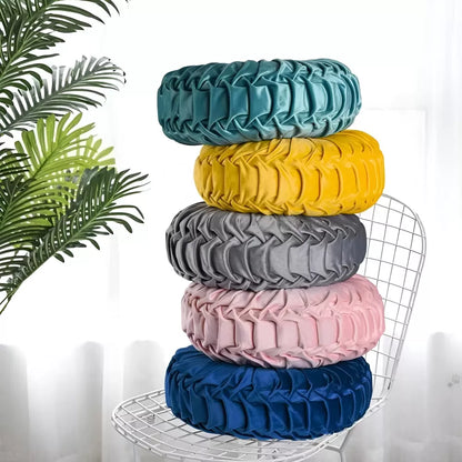 Set of 2 Velvet Round Pumpkin Cushions – Handcrafted Pleated Decorative Pillows