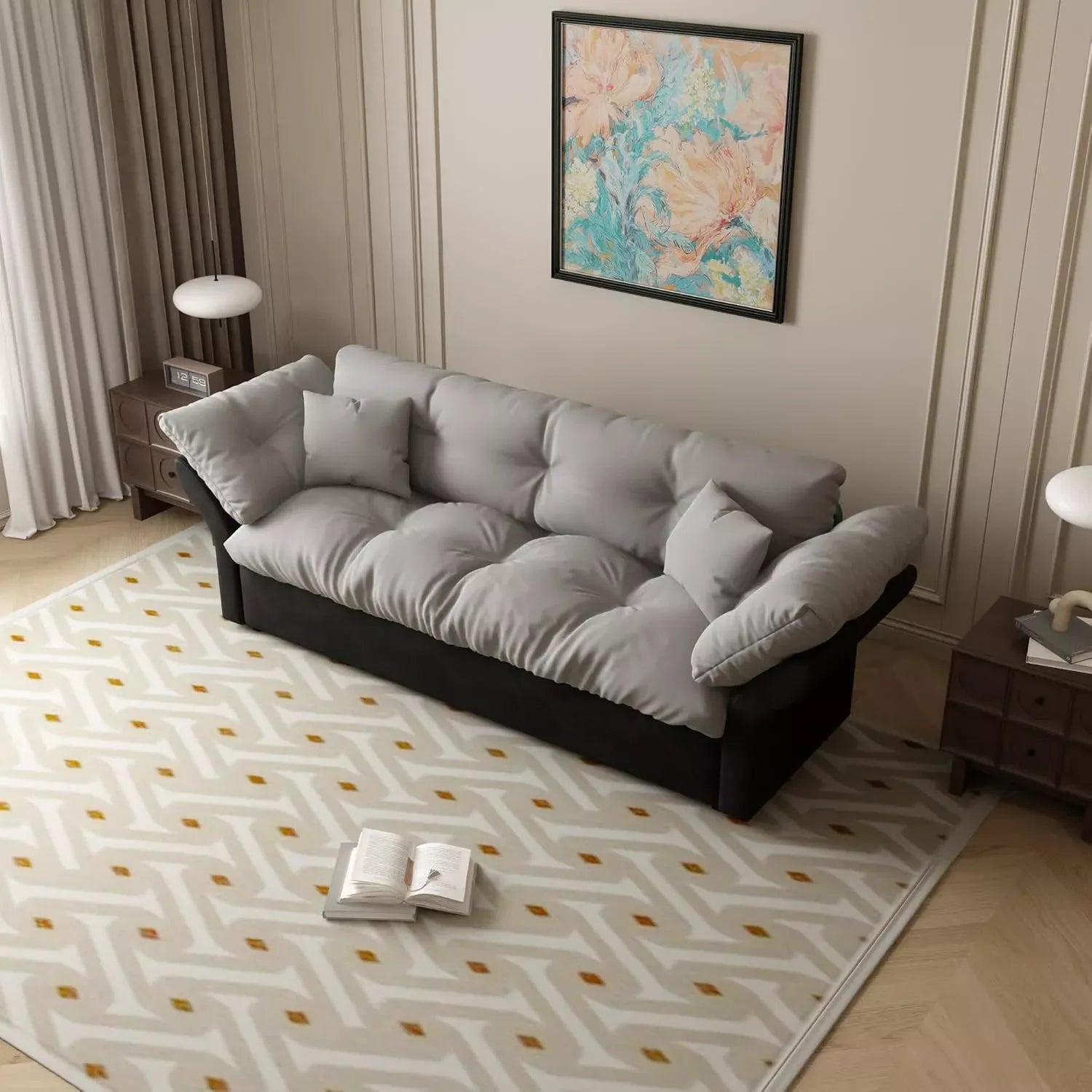 74.8” Velvet Queen Sleeper Sofa Bed with Pull-Out & Storage – Convertible Futon Couch - DSARD - DSARD