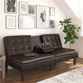 Modern Dark Brown Faux Leather Sofa with Cupholder & USB Charging - DSARD
