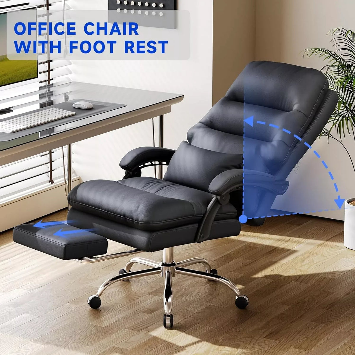 Ergonomic Office Chair with Footrest, Lumbar Support, PU Leather, 400LBS Capacity - DSARD - DSARD