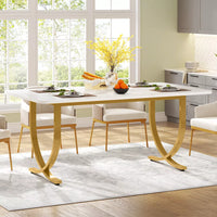 Modern 63″ Faux Marble Dining Table with Gold Legs – Seats 4 to 6 - DSARD