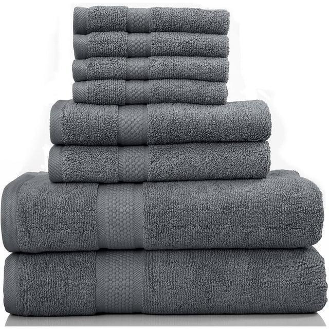 8-Piece Bath Towel Set, 100% Cotton & 600 GSM Bathroom Towels, 2 Bath Towels, 2 Hand Towels & 4 Wash Cloths, High Quality Plush Spa Towels by DSARD - Grey - DSARD