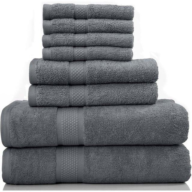 8-Piece Bath Towel Set, 100% Cotton & 600 GSM Bathroom Towels, 2 Bath Towels, 2 Hand Towels & 4 Wash Cloths, High Quality Plush Spa Towels by DSARD - Grey