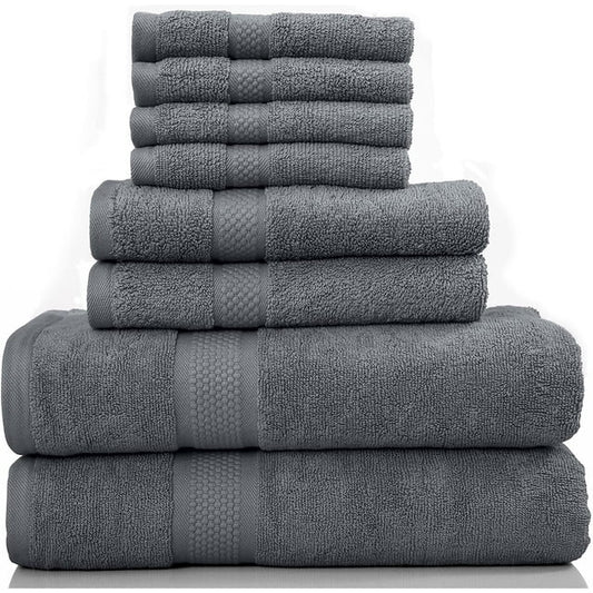 8-Piece Bath Towel Set, 100% Cotton & 600 GSM Bathroom Towels, 2 Bath Towels, 2 Hand Towels & 4 Wash Cloths, High Quality Plush Spa Towels by DSARD - Grey
