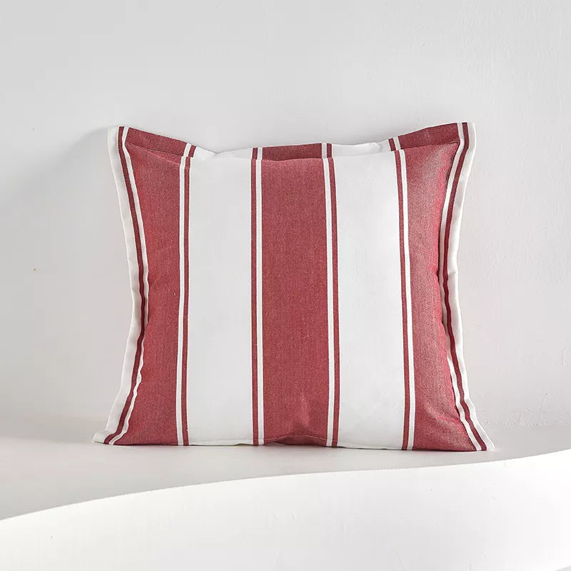 Red and White Striped Pillow Cover with Tassel Fringe 18×18 Inch Cotton Blend