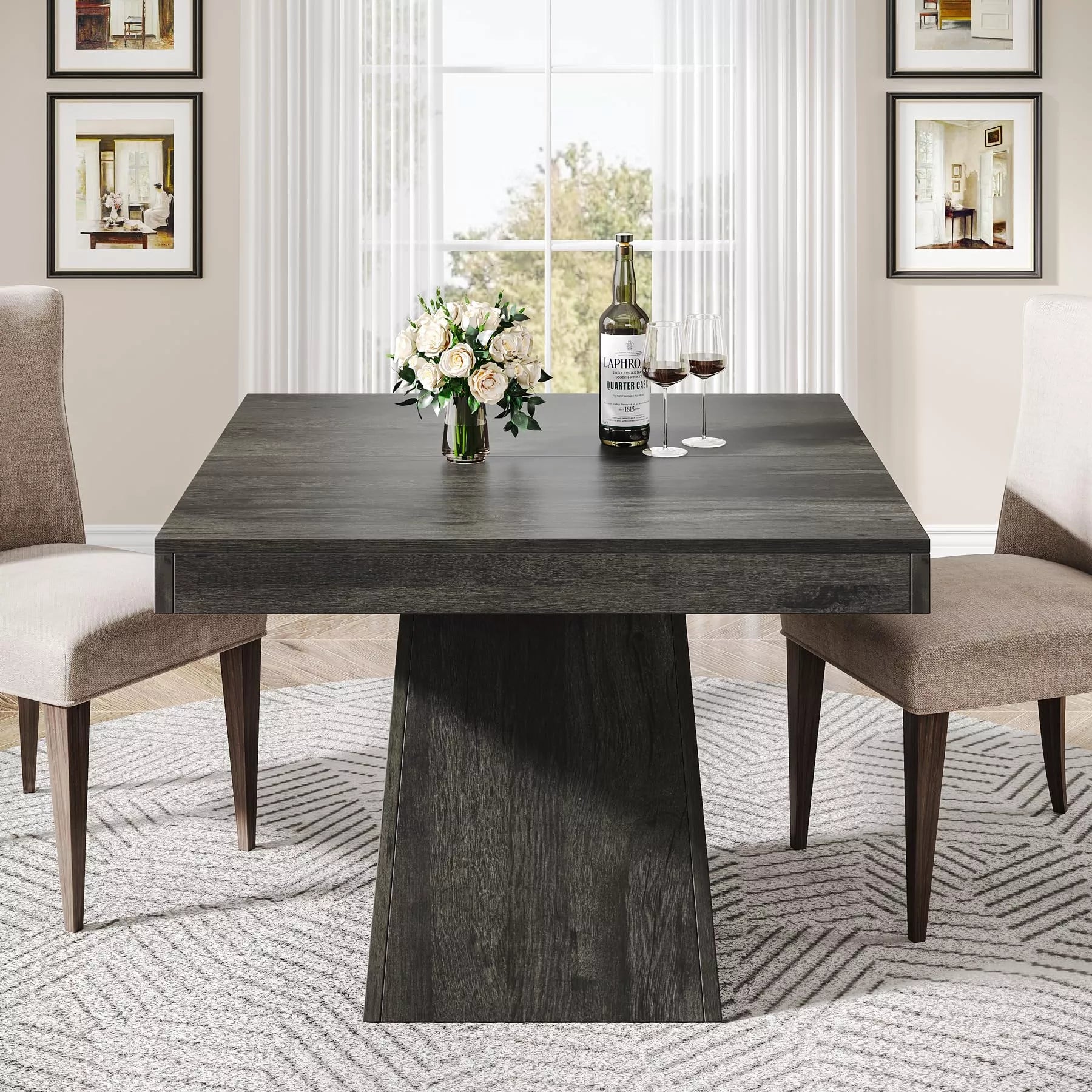 Square Dining Table for 4 – 31.5” Rustic Farmhouse Kitchen Table with Pedestal Base - DSARD