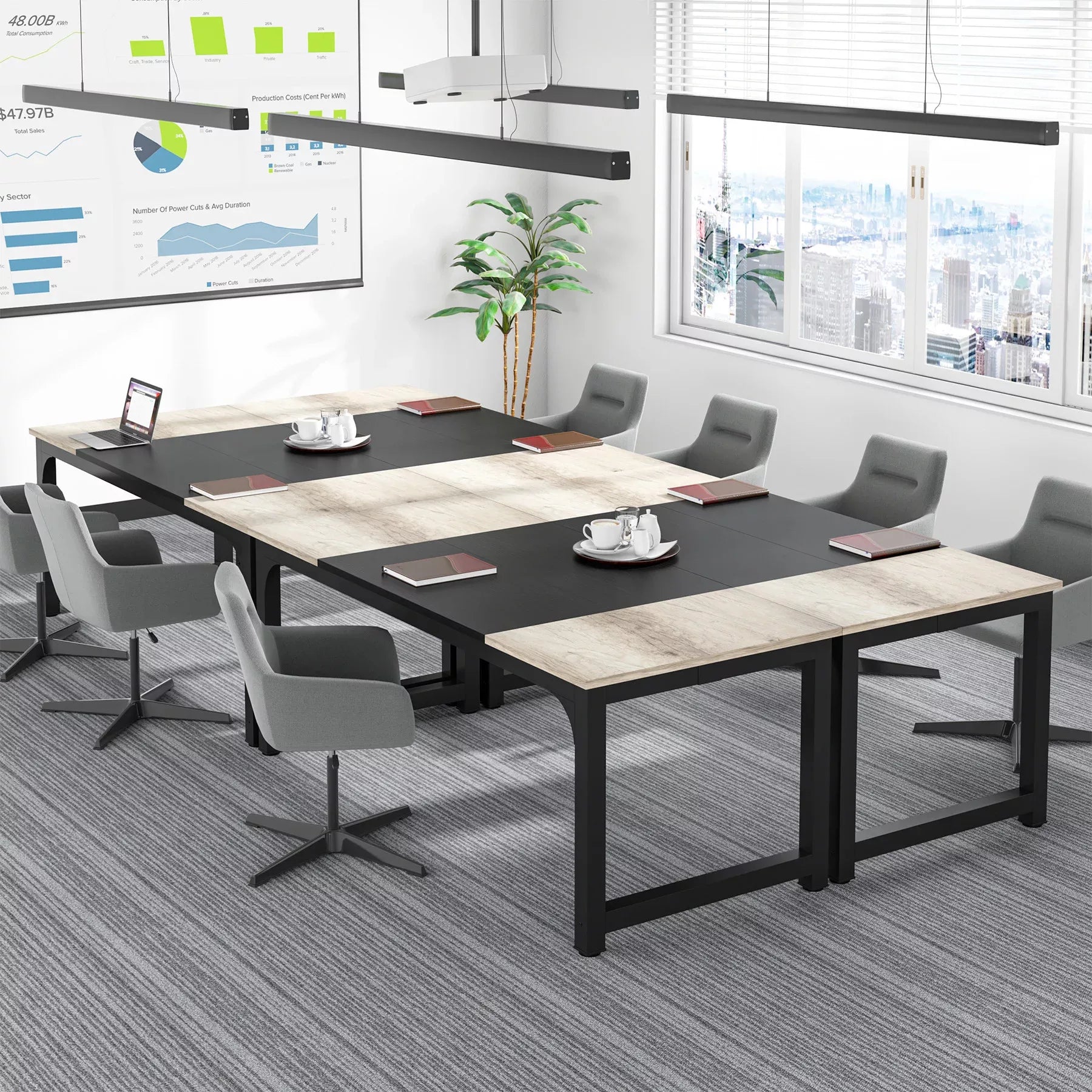 Large Grey Office Desk, Modern Computer Desk for Home Office, Study Writing Desk - DSARD