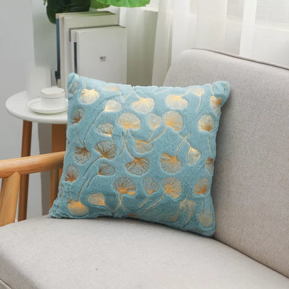 Golden Plush Ginkgo Leaf Cushion Cover 16.5×16.5in