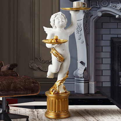 DSARD European Style Cupid Angel Resin Statue with Tray