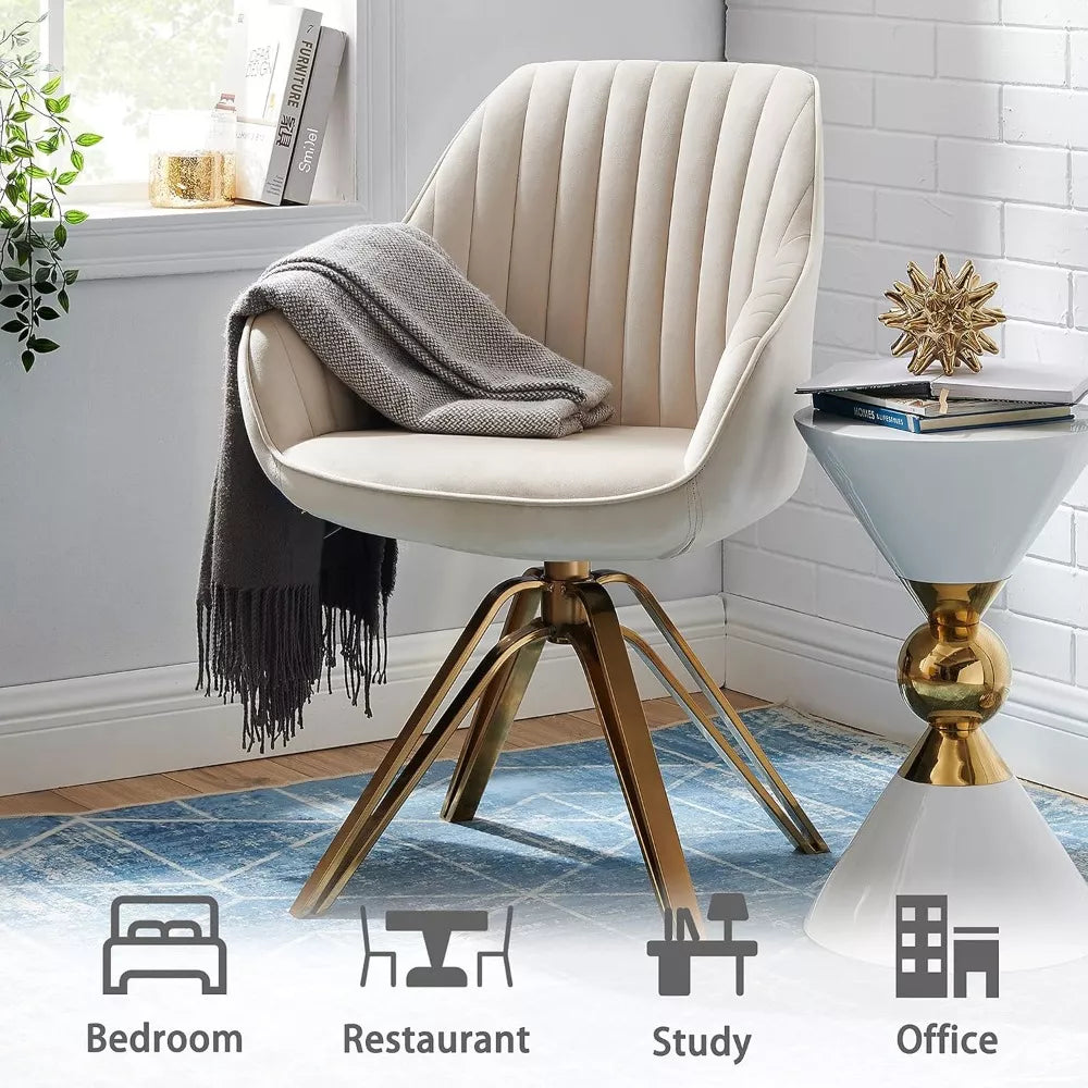 Mid-Century Modern Swivel Desk Chair with Gold Legs, No Wheels, Velvet Upholstery - DSARD