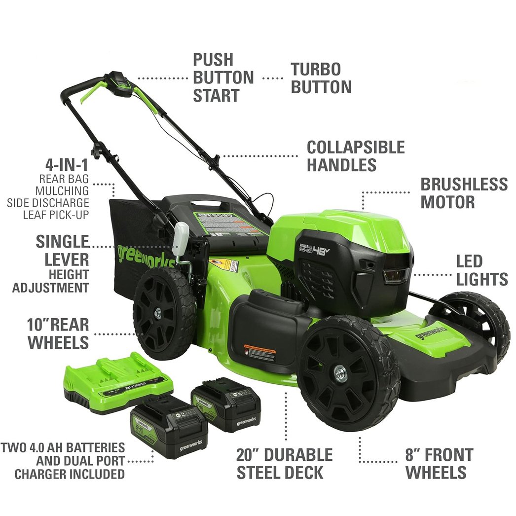 DSARD Efficient & Eco-Friendly Cordless Lawn Mower with LED Headlights, Dual Batteries & Rapid Charger