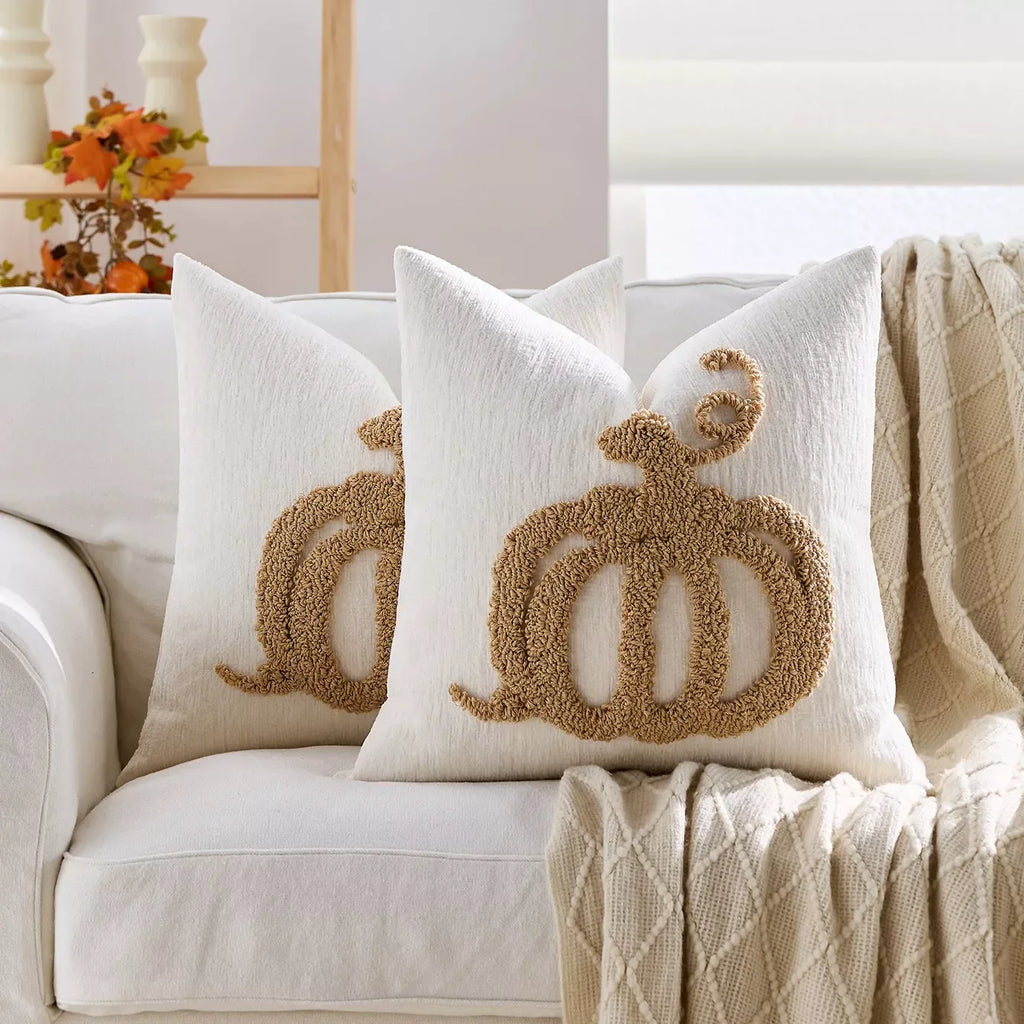 45x45cm Chenille Embroidered Pumpkin Plush Cushion Cover – Cozy Decorative Pillowcase - DSARD