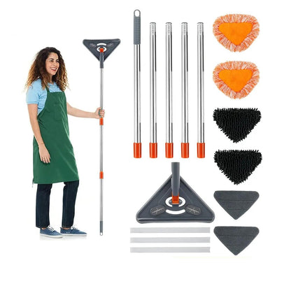 360° Rotatable Wall Mop with Adjustable Long Handle and Triangular Head