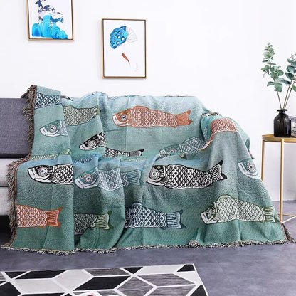 Modern Koi Fish Pattern Throw Blanket – Soft, Stylish, and Dust-Proof