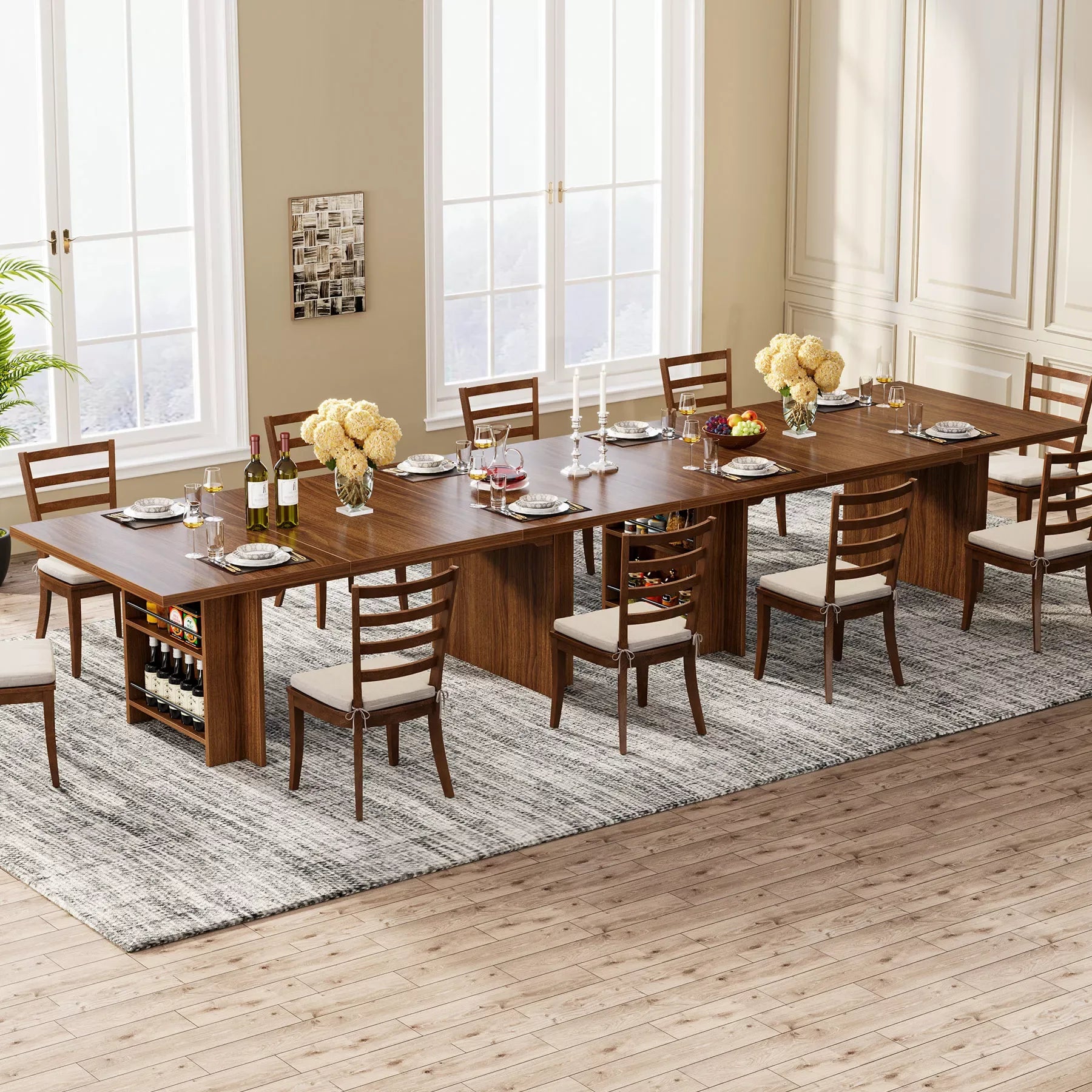 63″ Rectangular Dining Table for 6-8 with Storage Shelves, Industrial Wood Design - DSARD - DSARD