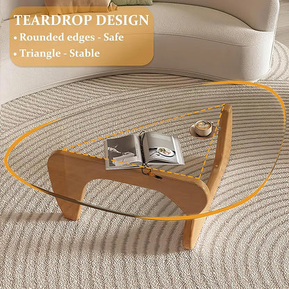 Minimalist Modern Glass Coffee Table with Solid Wood Legs - DSARD