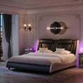 Queen Size LED Bed Frame with PU Leather Upholstered Platform and Adjustable Headboard - DSARD