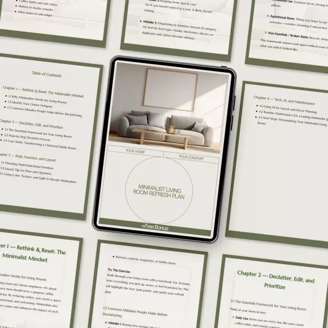 Minimalist Living Room Refresh Plan | Modern Home Décor Guide | Minimalist Living Room Makeover | Digital Download