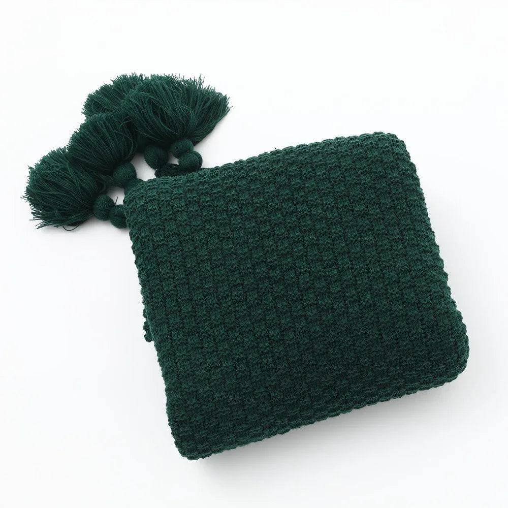 Dark Green Knit Cashmere-Feel Shawl & Oversized Throw Blanket - DSARD