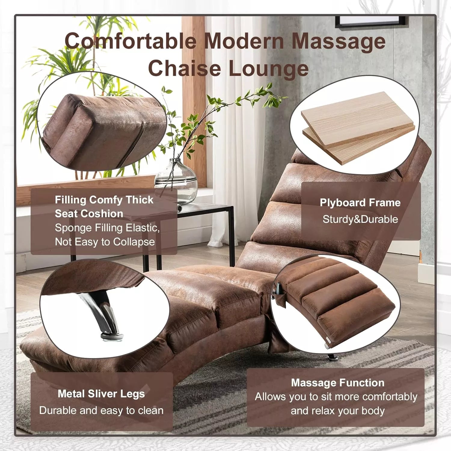 Modern Ergonomic Chaise Lounge with Massage & Recliner Function for Indoors - DSARD