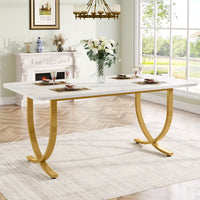 Modern 63″ Faux Marble Dining Table with Gold Legs – Seats 4 to 6 - DSARD