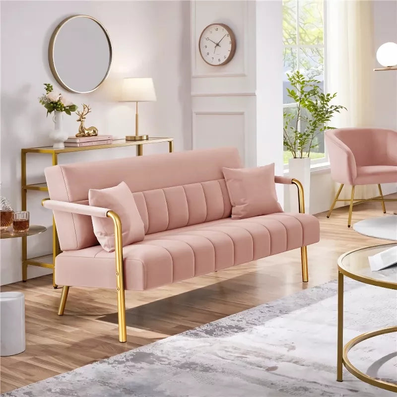 Modern Velvet Loveseat with Gold-Tone Metal Accents - DSARD