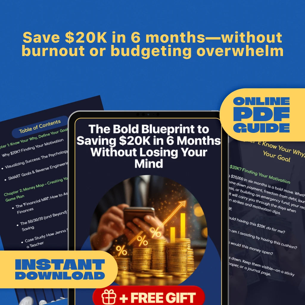 The Bold Blueprint to Saving $20K in 6 Months Without Losing Your Mind | Digital Guide | How to Save 20K in 6 Months PDF