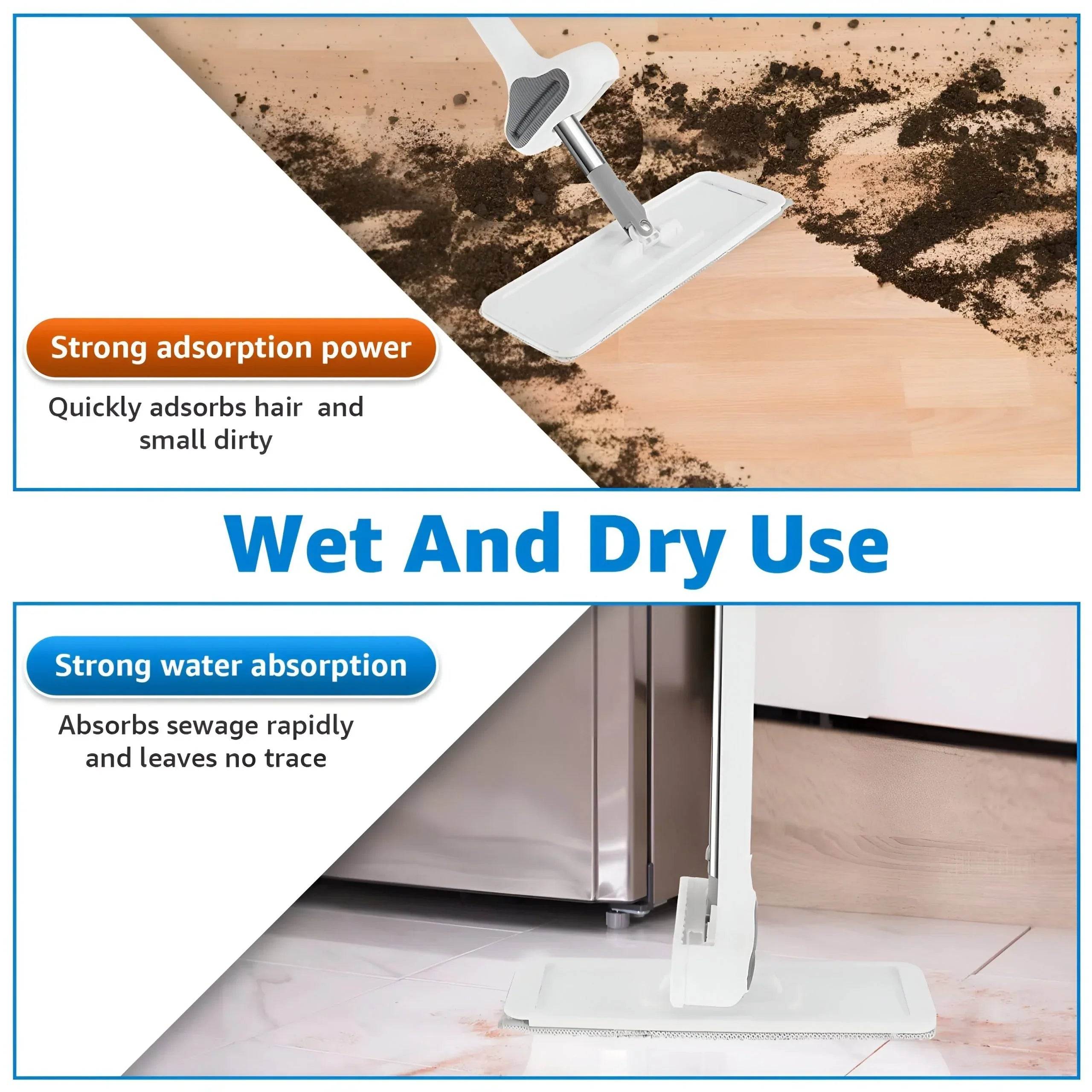 360° Rotating Flat Floor Mop with Self-Wringing Microfiber Pads - DSARD
