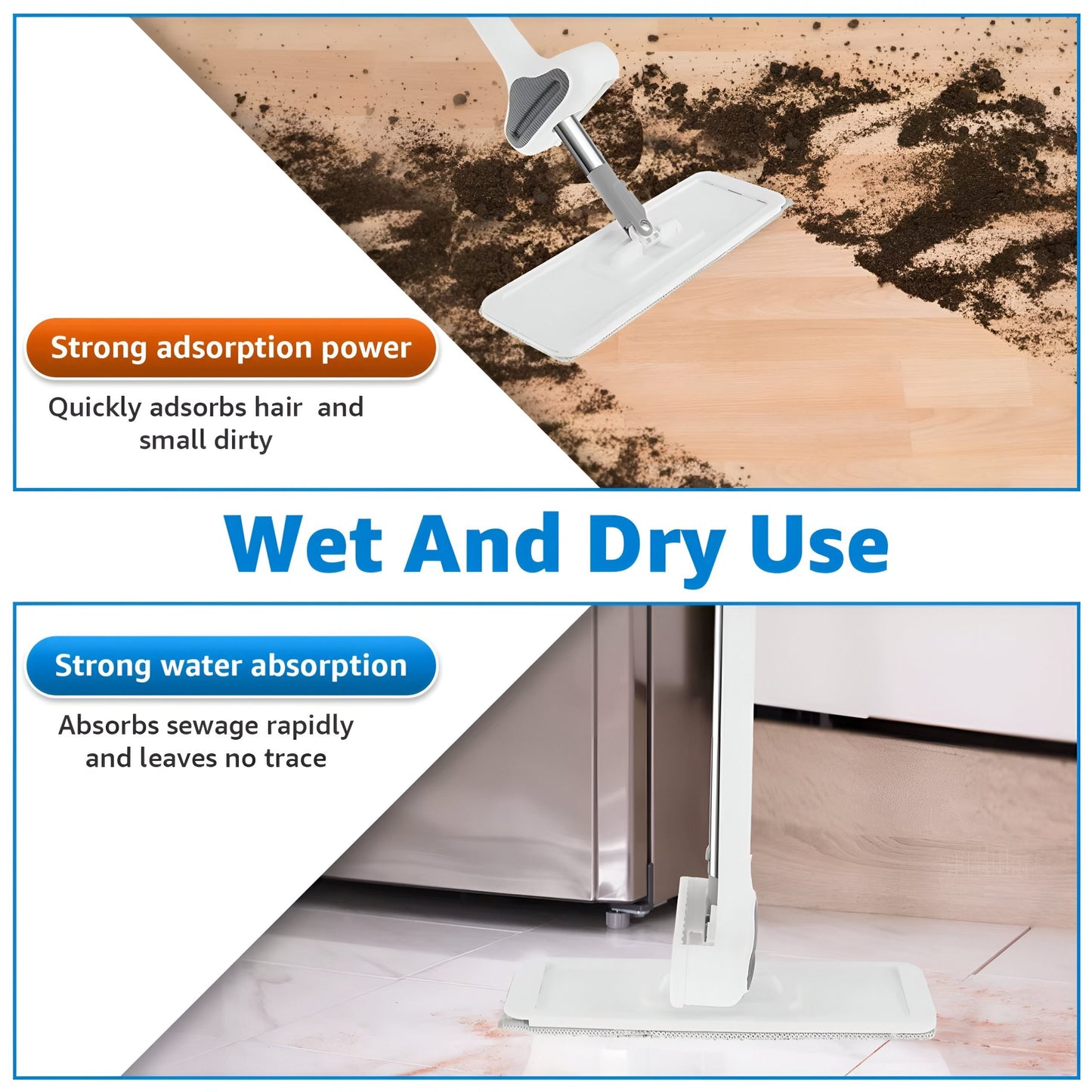 360° Rotating Flat Floor Mop with Self-Wringing Microfiber Pads