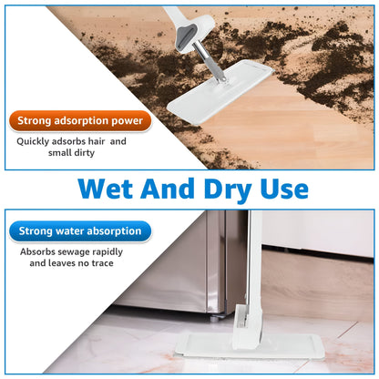 360° Rotating Flat Floor Mop with Self-Wringing Microfiber Pads
