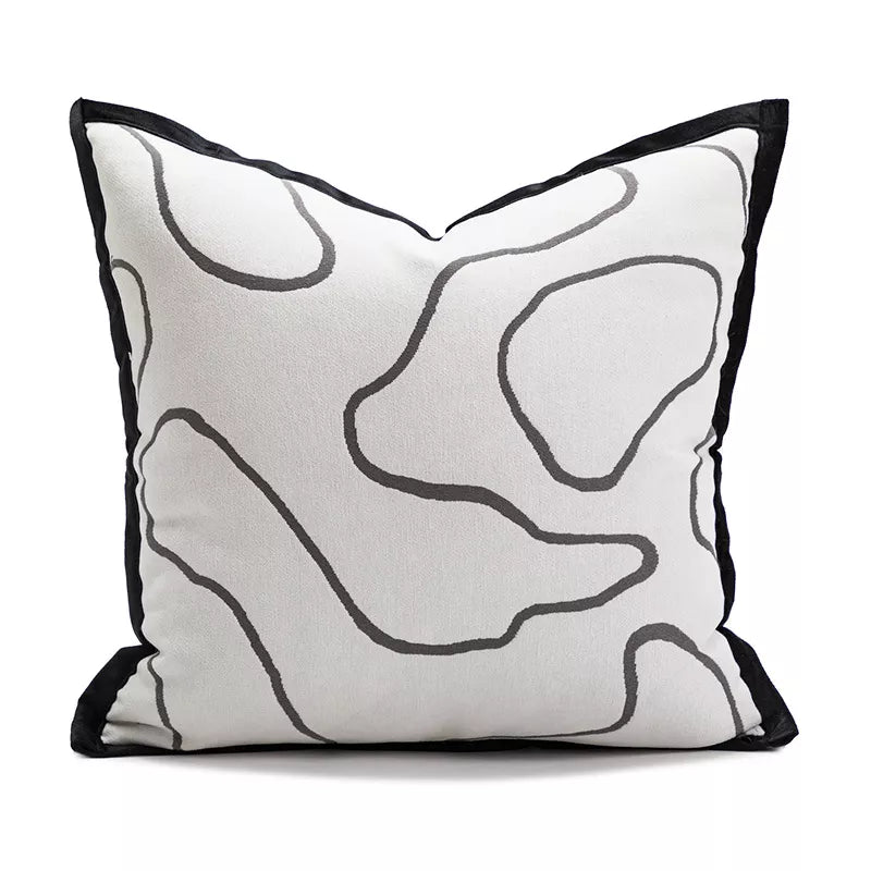 Modern Geometric Black and White Chenille Cushion Cover