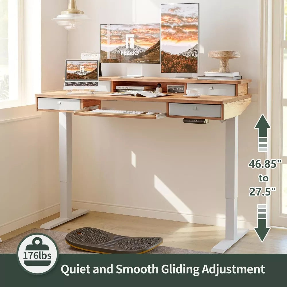 Height Adjustable Electric Standing Desk with Drawers and Keyboard Tray - DSARD