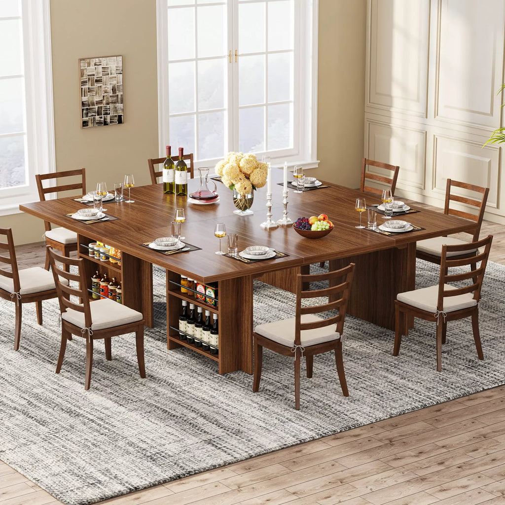 63″ Rectangular Dining Table for 6-8 with Storage Shelves, Industrial Wood Design - DSARD - DSARD
