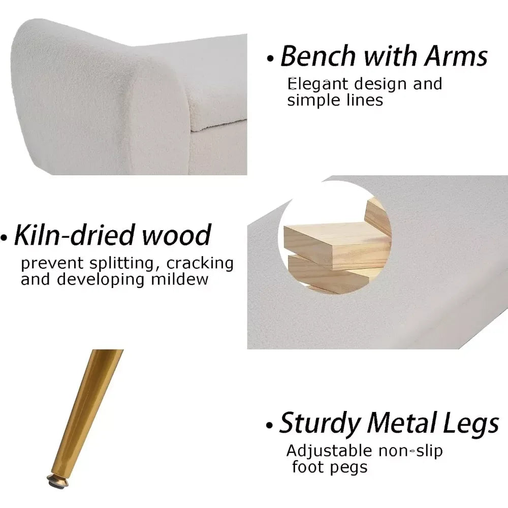 Extra Long Storage Bench with Gold Legs for King Size Bed – Upholstered Ottoman Bench with Arms - DSARD - DSARD