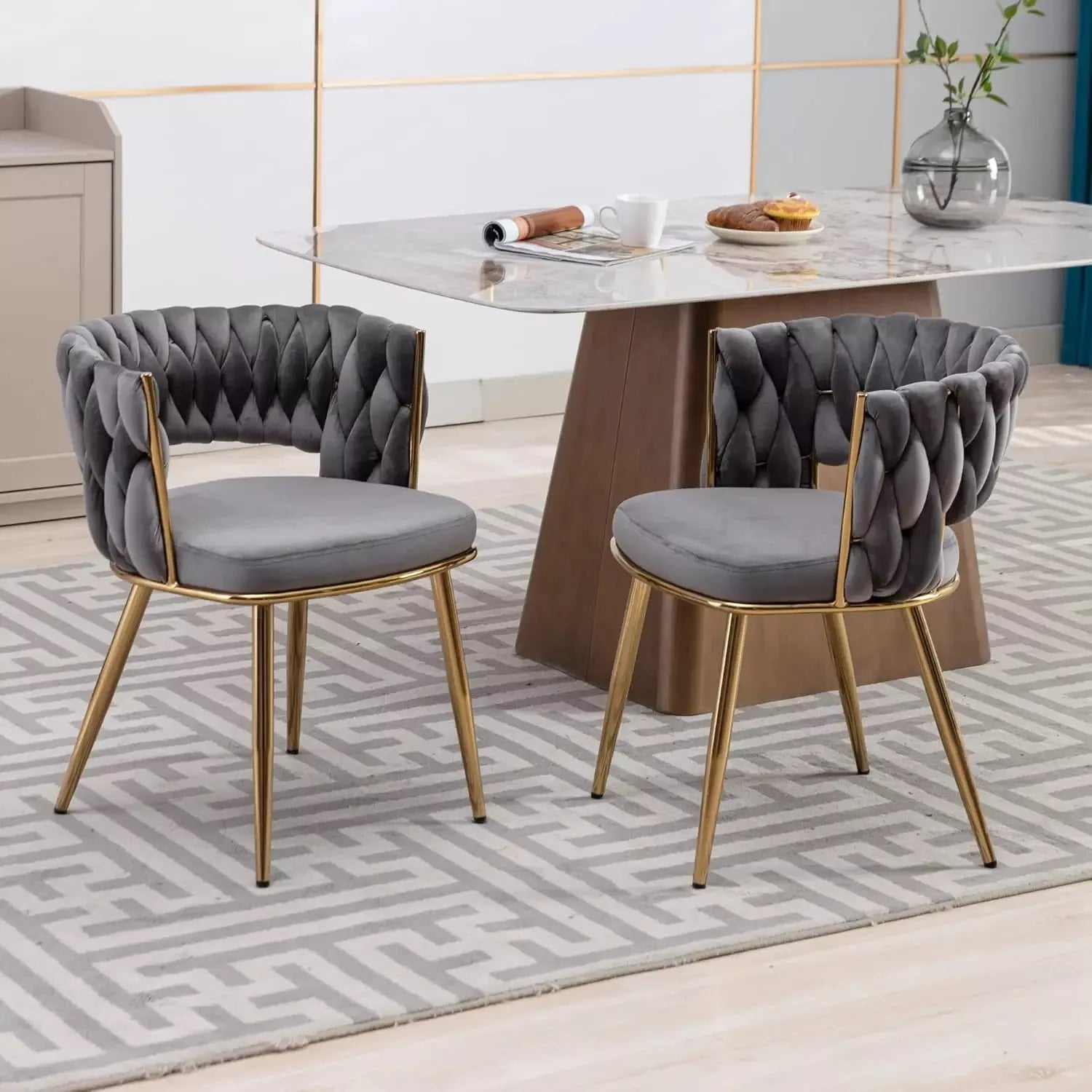 Set of 6 Velvet Dining Chairs with Gold Metal Legs - DSARD