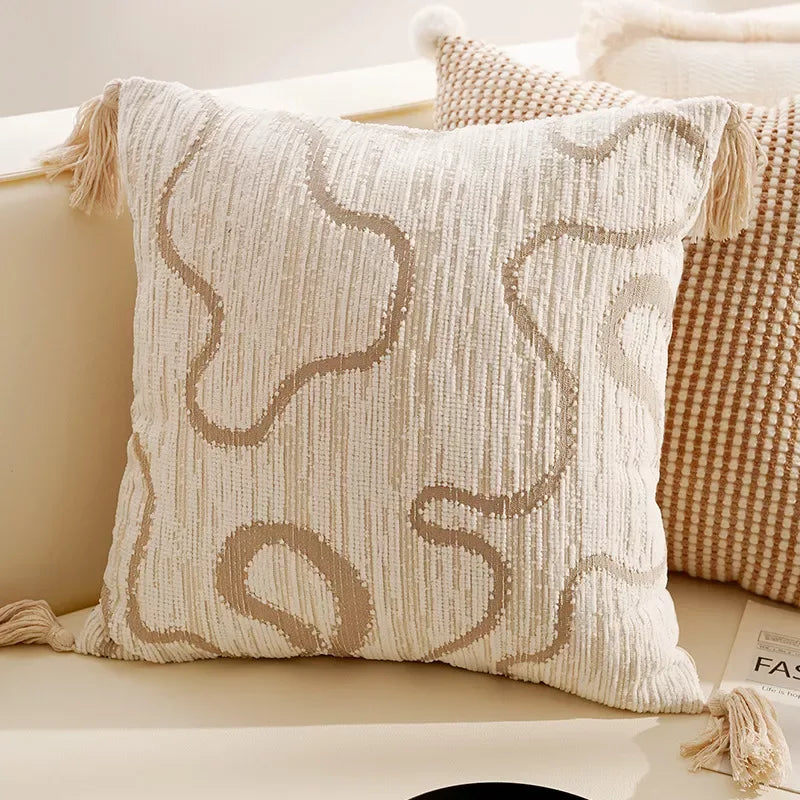 Cream Tassel Throw Pillow Cover 12×20/18×18 Inch – Boho Decorative Cushion - DSARD