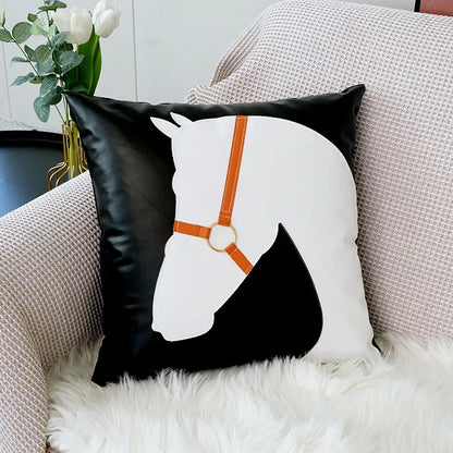 Nordic Luxury Horse Head PU Leather Cushion Cover for Sofa & Car