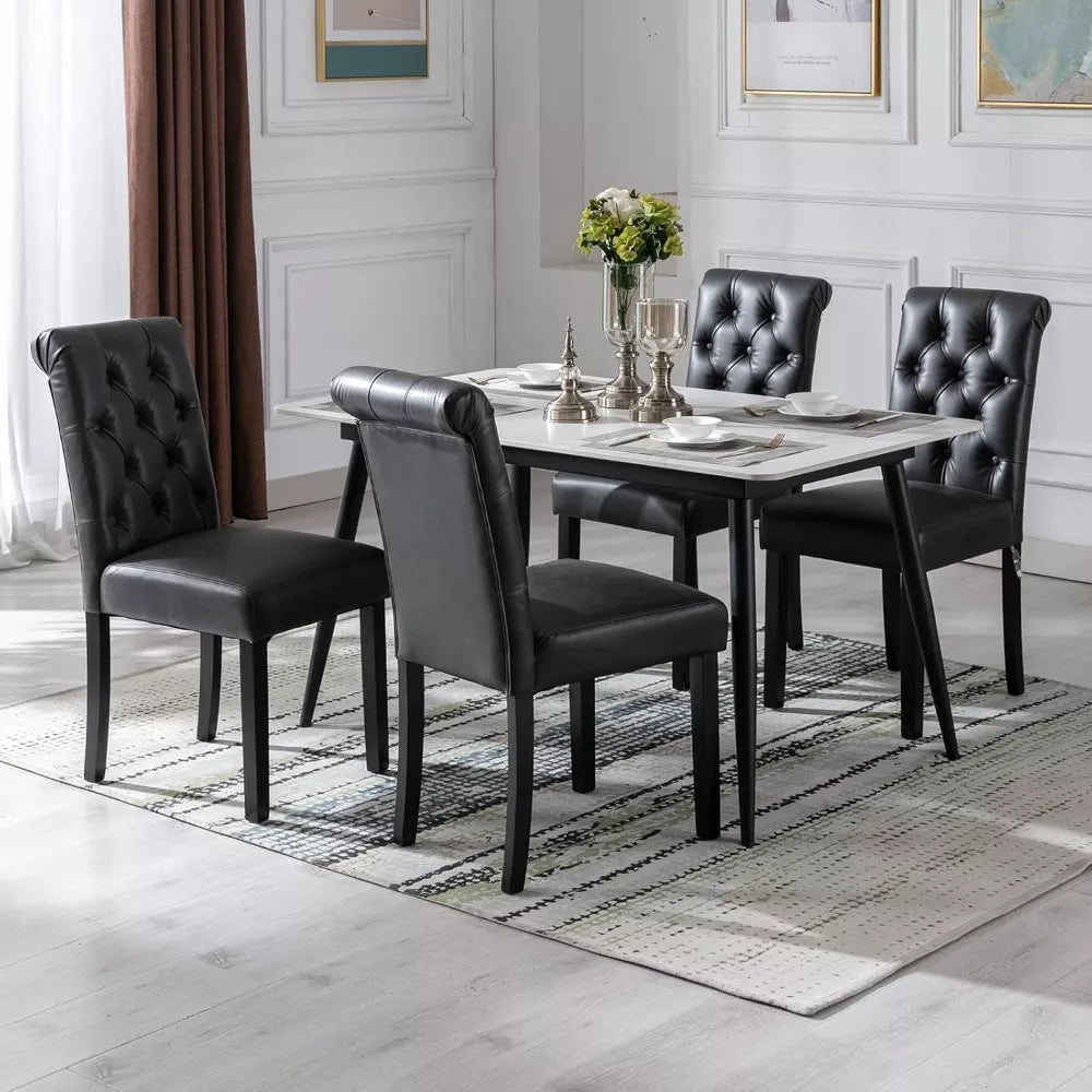 Set of 6 Tufted Leather Dining Chairs with High Back for Dining Room & Living Room - DSARD