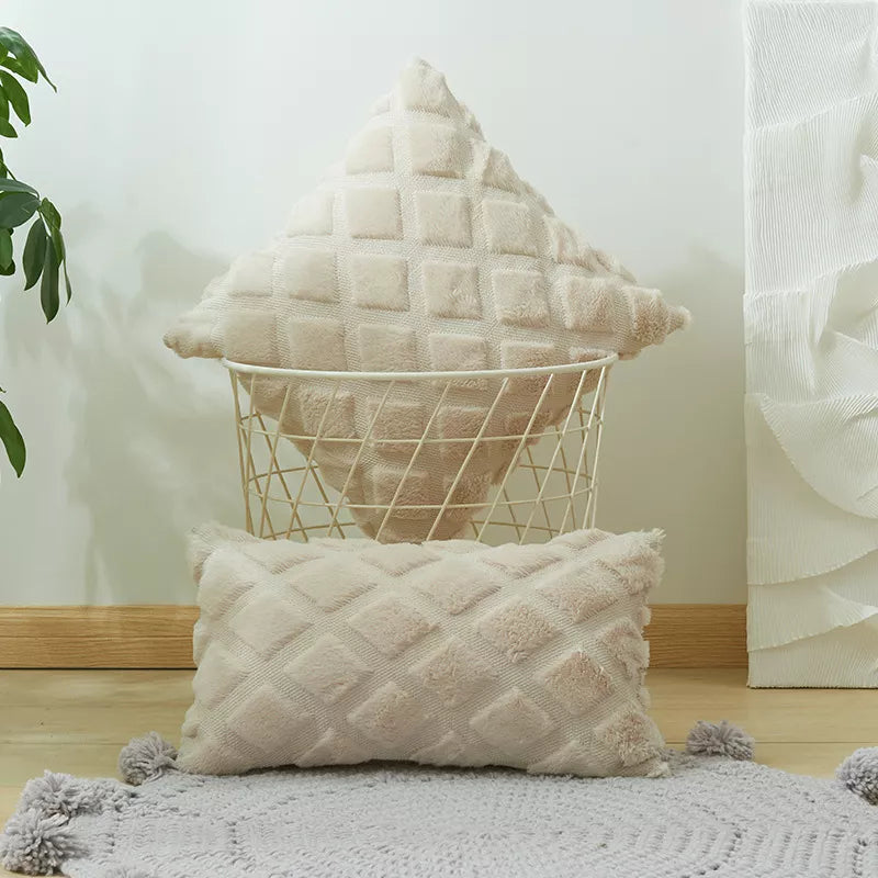 Set of 2 Decorative Boho Plush Throw Pillow Covers – Faux Wool Cushion Covers for Sofa & Bed