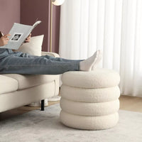Small Boucle Storage Ottoman – Round Sherpa Footstool with Removable Lid - DSARD